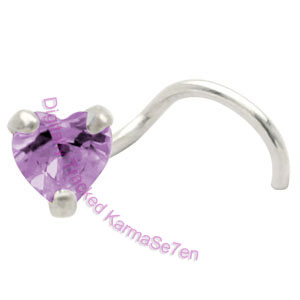 Claw Set Heart Jewel Purple  - Silver Nose Stud